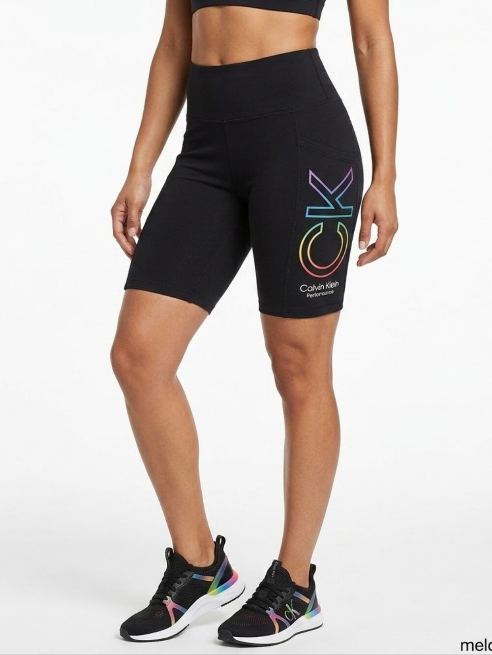 Calvin Klein Performance Black Rainbow Logo High-Waisted Biker Shorts Medium